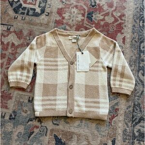 NWT Barefoot Dreams plaid beige baby cardigan